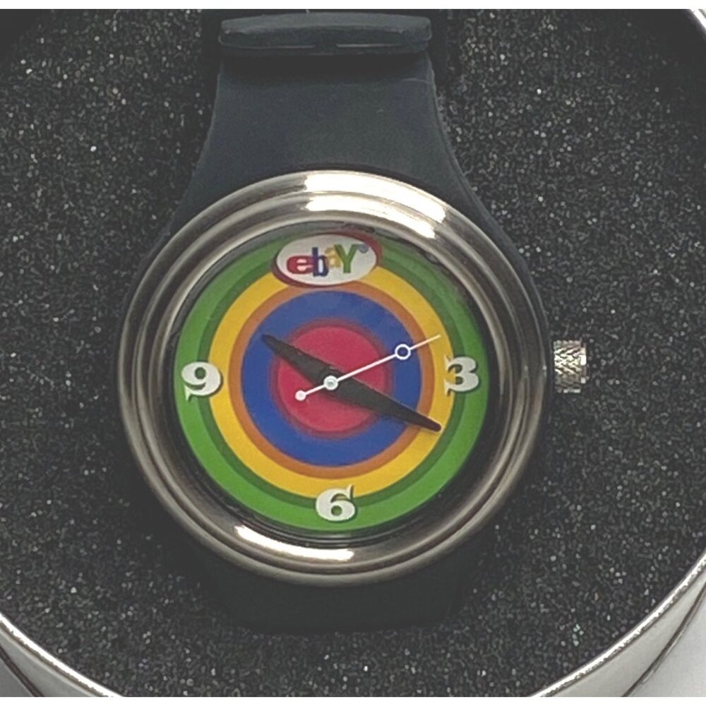 eBayana Bulls Eye Watch Official eBay Logo Meg 2003 Silver Tin